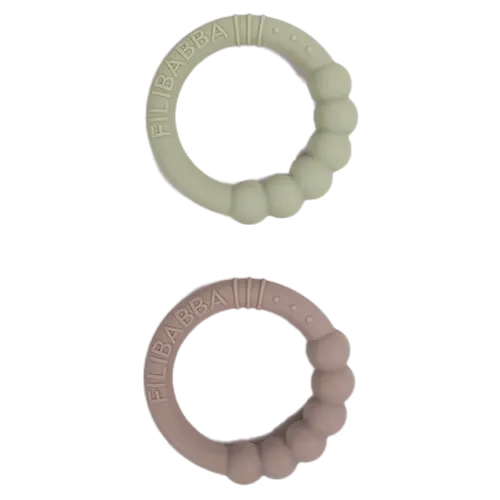 Filibabba Bidering I Silikone Warm Grey & Oil Green (2 stk)