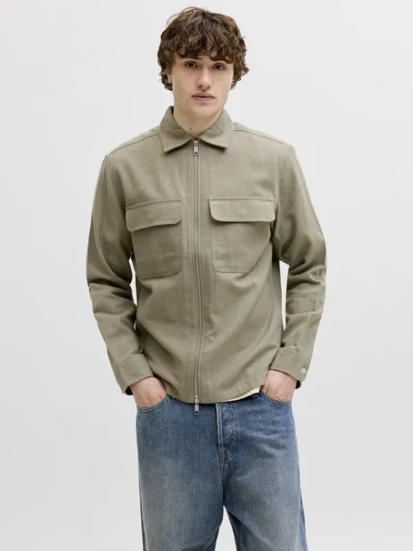 JPRBLURAYLE LINEN BLEND ZIP LS SHIR
