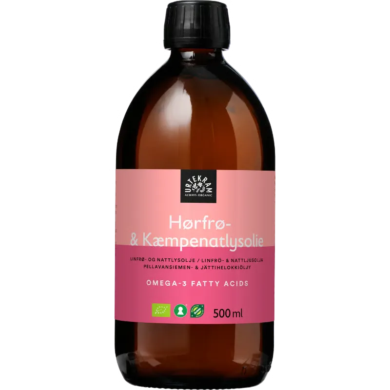 Urtekram Hørfrø- & kæmpenatlysolie Ø (500 ml)