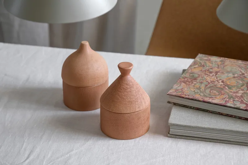 Rustic keramik krukke med låg - 14,5 cm