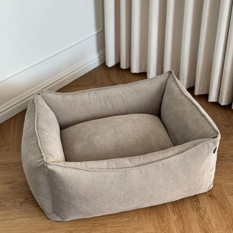 Carl hundekurven i beige - smal fløjl - Medium