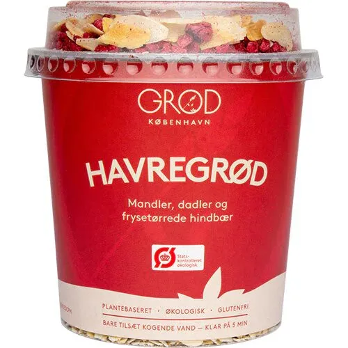 GRØD Havregrød m. mandler, frysetørrede hindbær Ø