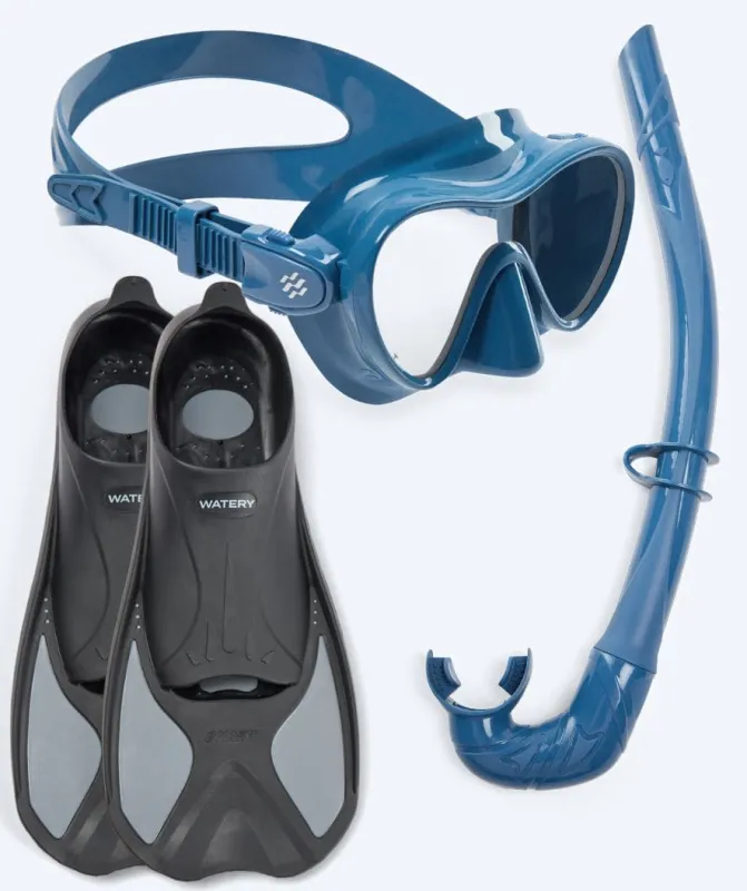 Watery snorkelsæt til børn - Pike/Cliff - Mørkeblå - Snorkelsæt til børn (4-16 år)
