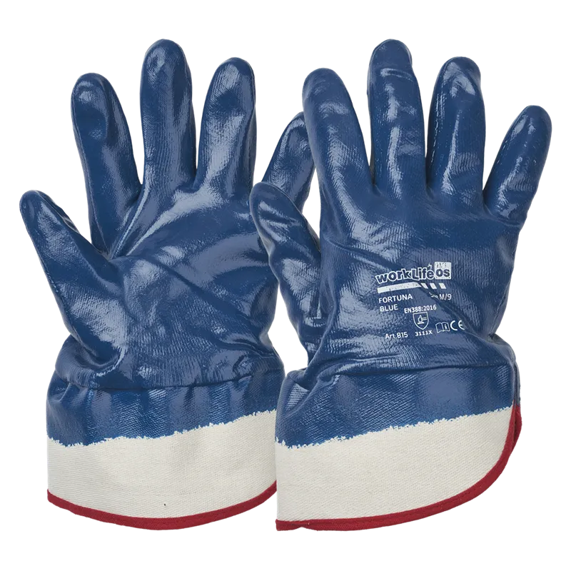 Arbejdshandske Fortuna Blue m/krave Str. 9