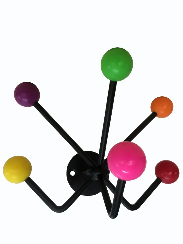 Knagerække 6 kroge sort, multi