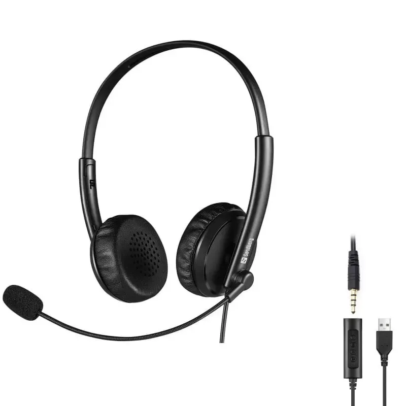 Sandberg 2 i 1 Office Headset. Både Mini Jack+USB tilslutning.