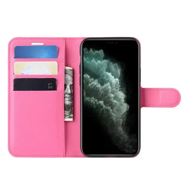 iPhone 11 cover & stander med kreditkortholder. Hot pink.