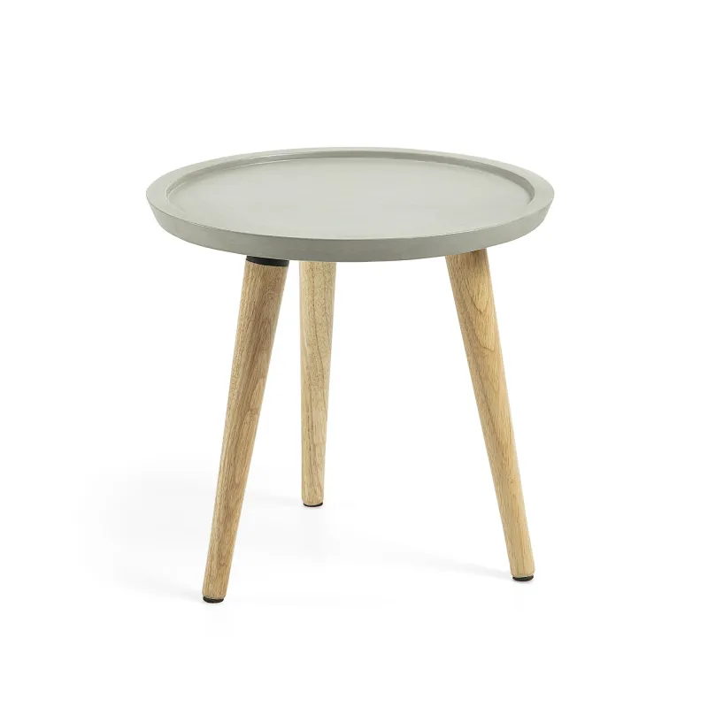 KAVE HOME rund Livy sidebord - grå cement og natur gummitræ (Ø40)