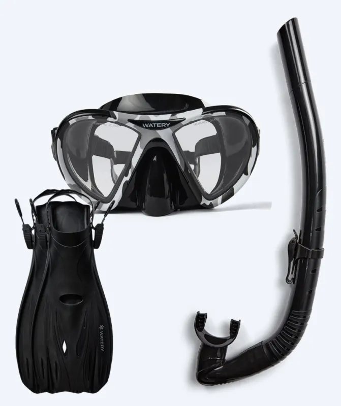 Watery snorkelsæt til voksne (fra 15 år) - Rudder Camo/Itzel/Delmere - Sort - Snorkelsæt til voksne (+16 år)