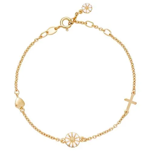 Lund Marguerit Armbånd i forgyldt Sølv med Tro Håb og Kærlighed - 17 til 19 cm
