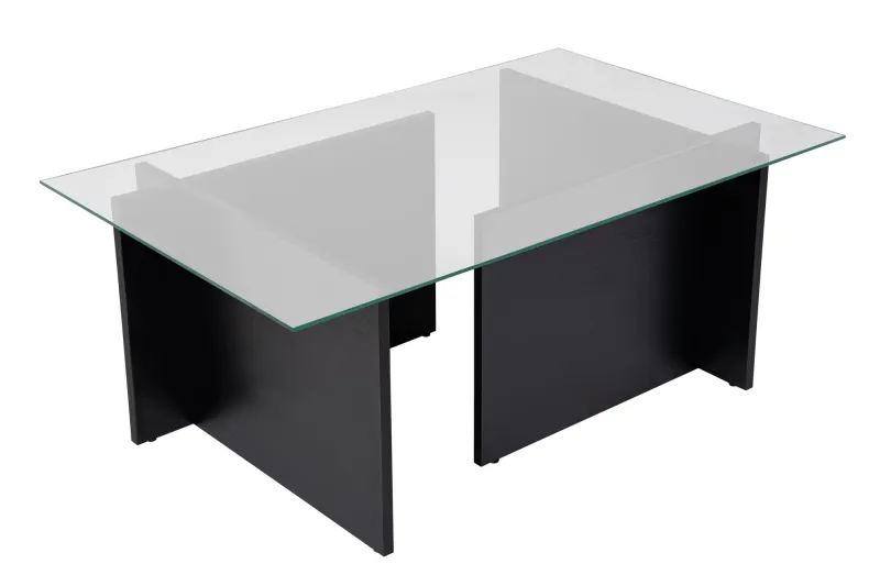 NORDVÄRK Vetrino sofabord, rektangulær - glas og sort træ melamin (105x65)