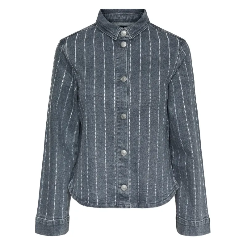 PIECES dame skjorte PCSIFFI - Grey Denim RHINESTONE