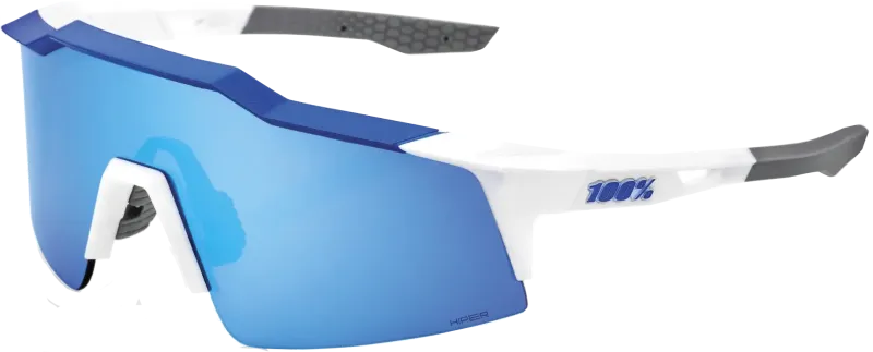100% SPEEDCRAFT SL - Matte White/Metallic Blue - HiPER Blue Multilayer Mirror Lens