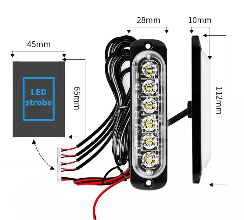 UDSALG - 4 x 6 LED Blitzblink / strobe blink 12 / 24 v - med fjernbetjening - Dinled - Markeringslys