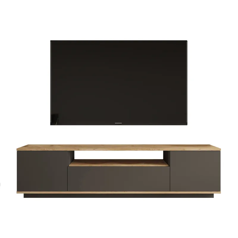 NORDVÄRK FR7 TV-bord, m. 3 låger og 1 hylde - natur og antracitgrå melamin (180x44,5)