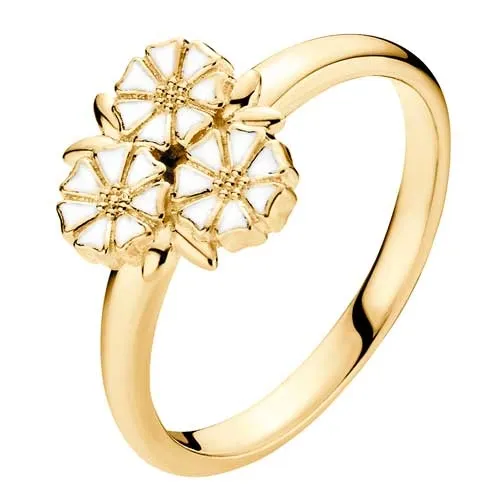 Lund Marguerit ring i forgyldt Sølv med 3 Margueritter og Blade