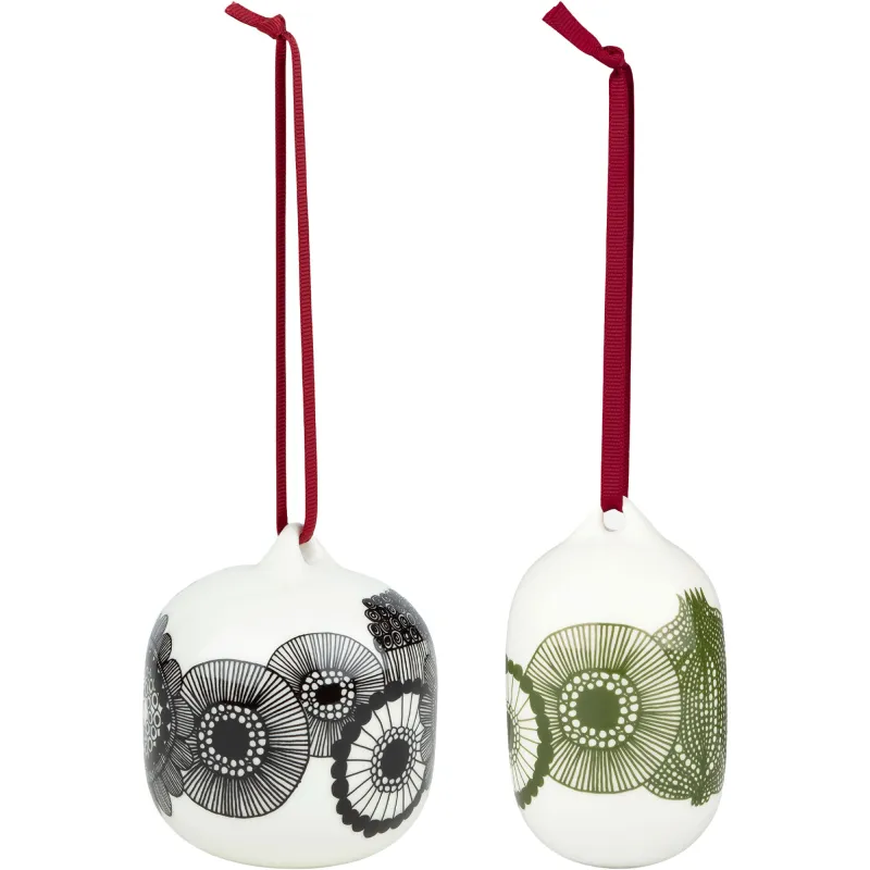 Marimekko Siirtolapuutarha Juletræspynt, hvid/sort/grøn, 2 stk.