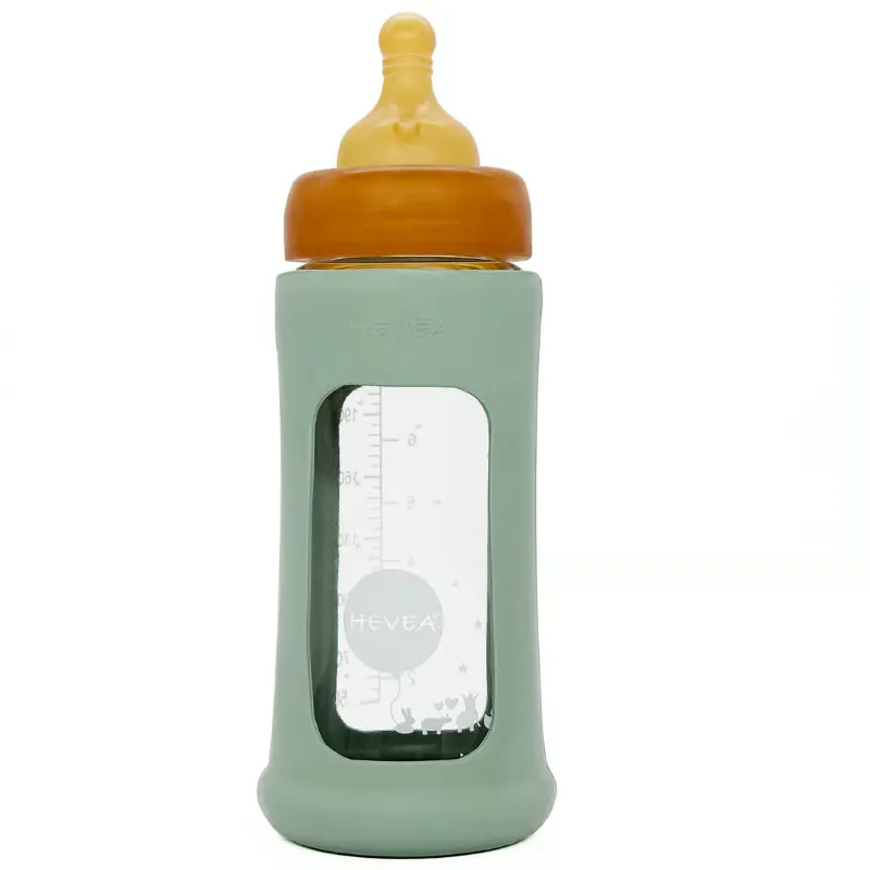 Hevea Baby Sutteflaske I Glas Med Cover Seafoam  (250 ml)