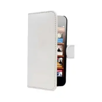 Læder side-flip cover m kreditkortholder til iPhone 5/5S. Hvid.