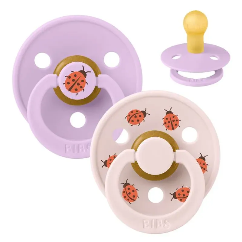 BIBS Rund Colour Sut - 2-Pak - Str. 1 - Naturgummi - Ladybug Studio - Violet Sky Mix