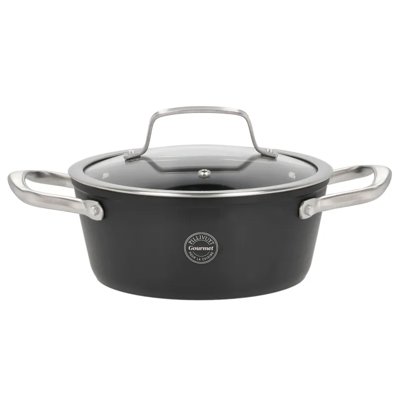 Pillivuyt Travo gryde med glaslåg 2,1 liter 20 cm, sort aluminium
