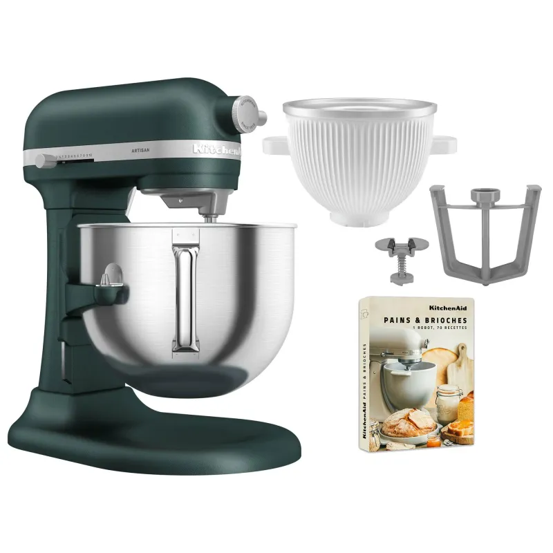 Kitchenaid Artisan 5KSM70SHXE køkkenmaskine 6,6 liter + 5KSMICM Ice Cream Maker, pebbled palm