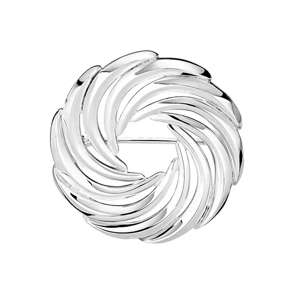 Rund Sølv Broche med fint mønster - 34 mm