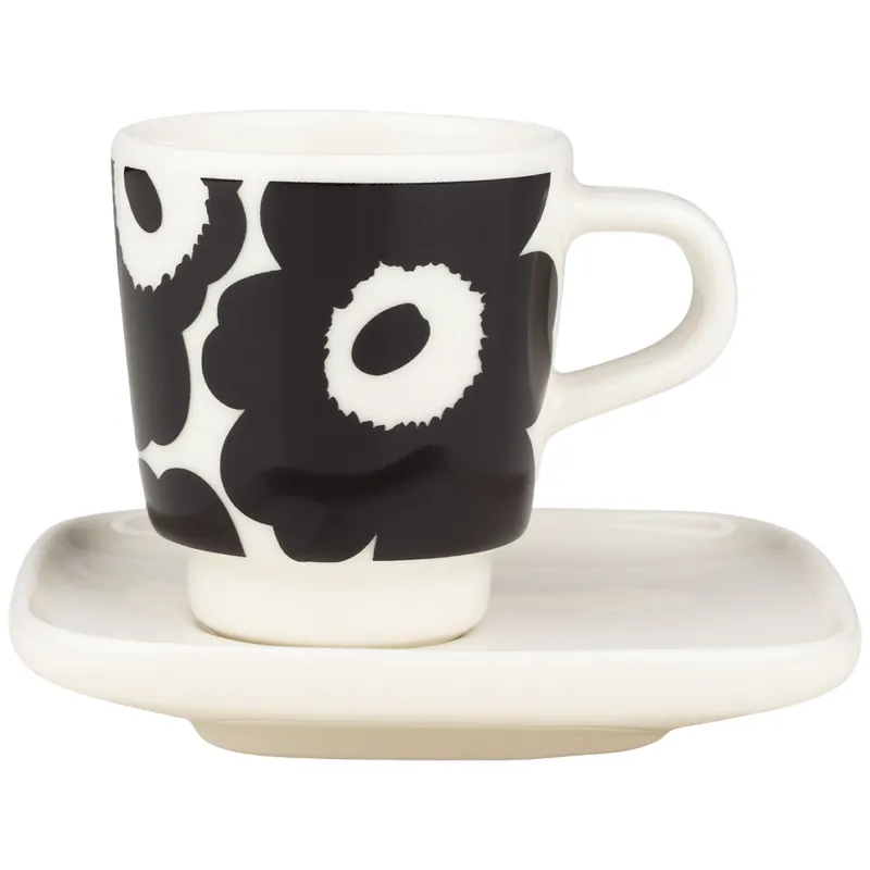 Marimekko Unikko espressokop + underkop 0,5 dl, sort/hvid