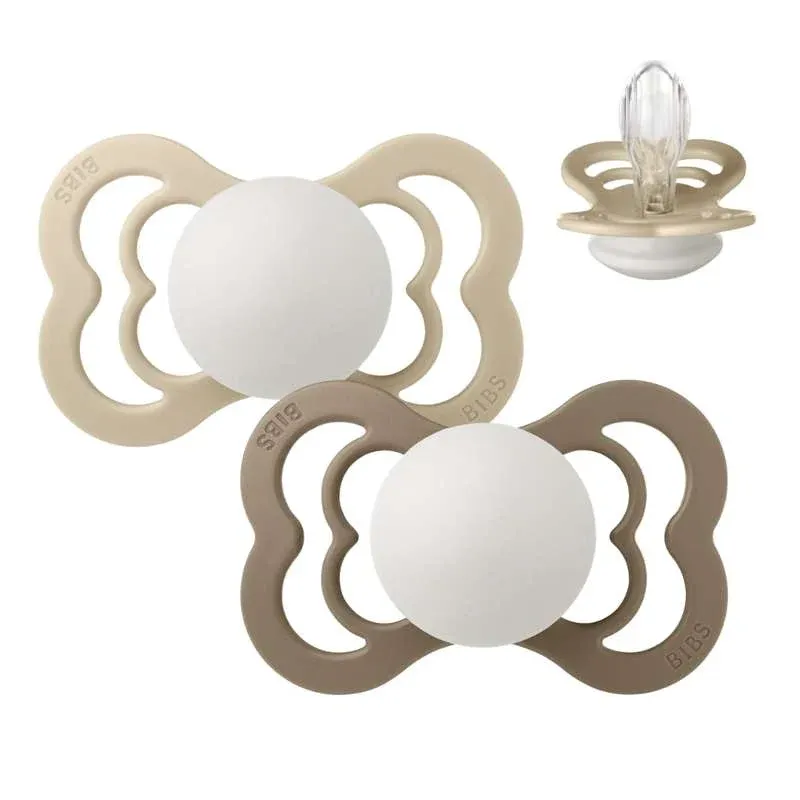 BIBS Symmetrisk Supreme Sut - 2-Pak - Str. 2 - Silikone - GLOW - Vanilla/Dark Oak