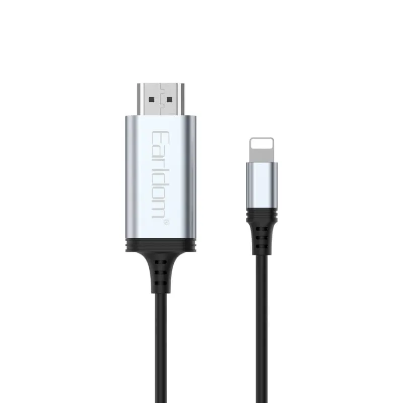 Earldom W35 2K Lightning til HDMI Adapter til iPhone og iPad. 2K, 60Hz, HD. 2m. Sort