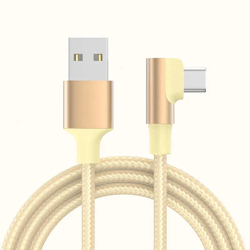 USB-C til USB-A Kabel  -  Flettet, USB-C Stik Vinklet 90° Opladnings- og Datakabel 1m (Gold)