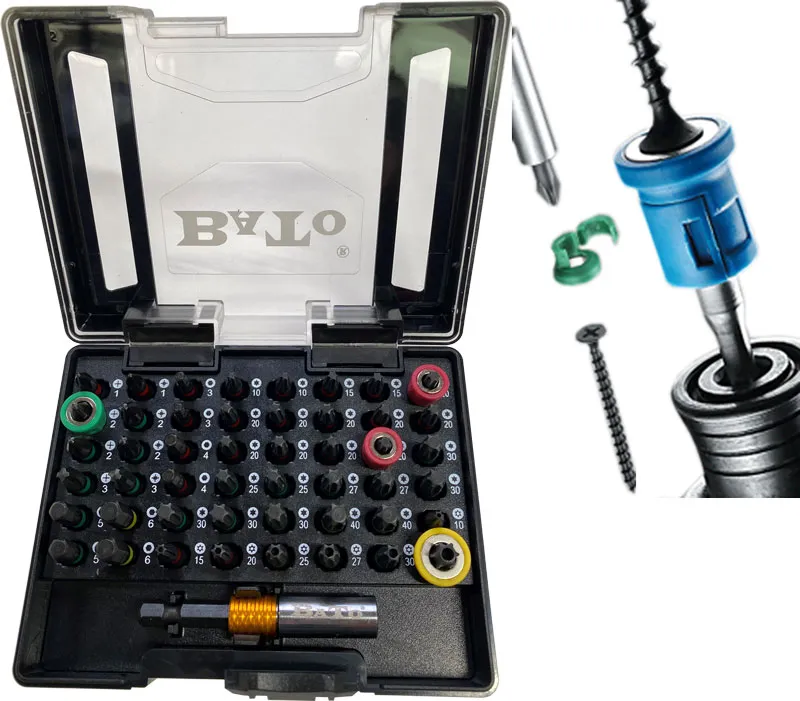 BATO 1/4" Bitssæt Torsion/slag, udskiftelig magnetholder for skruer. 49 dele