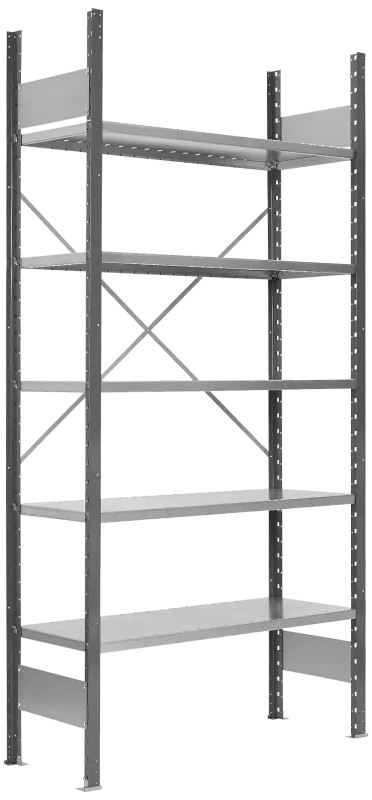 Lagerreol 210×100×40cm, åben gavl, startsektion