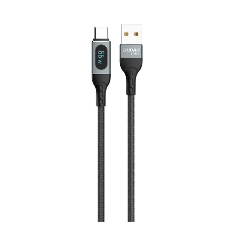 Dudao L7Max USB-C Opladerkabel  -  66W Hurtig Opladning, Flettet USB-A til USB-C, 1m, Sort