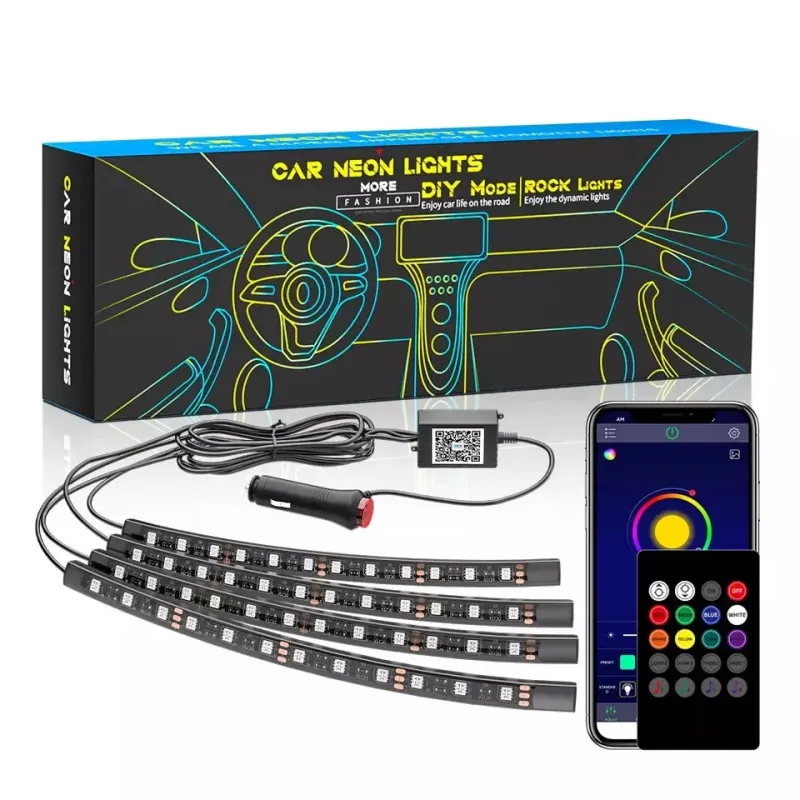 UDSALG - Musik styret sæt med 4 x 12 RGB led skinner - 12v - APP styring + Fjernbetjening - Dinled - LED STRIP