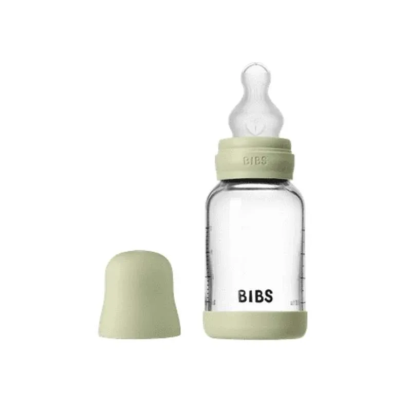 BIBS Bottle - Sutteflaskesæt - Glas - Silikone/Slow Flow/Rund - 120ml - Sage