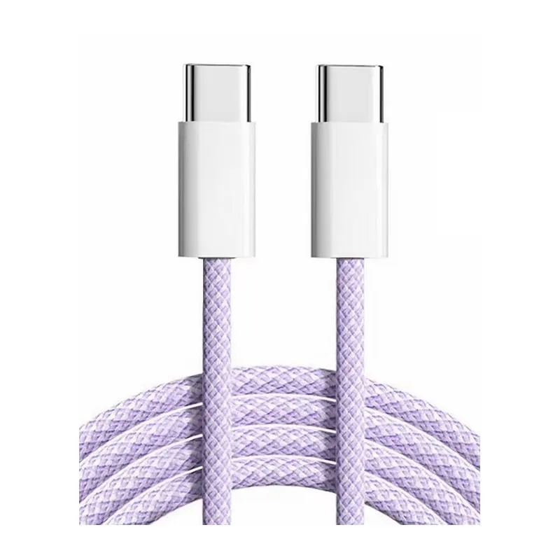 Flettet USB-C til USB-C kabel. Han-Han. 2m. Pastel Lilla.