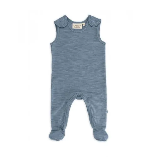 Retro Sparkedragt Med Fod Og Trykknapper På Indersiden Af Benene Til Baby, I 100% Økologisk Merino Uld Blue Melange 56
