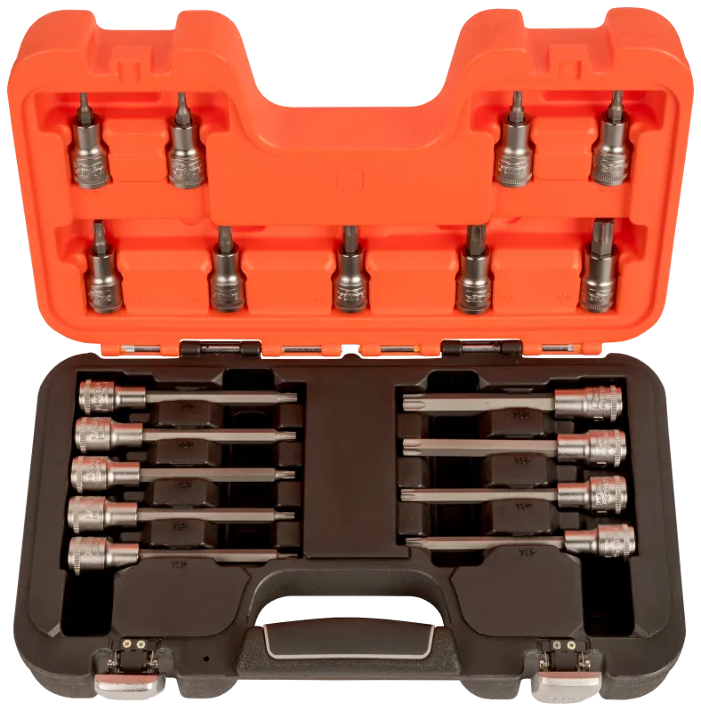 Torx-topsæt 1/2" 4kt, 18 lange+korte toppe T20-T60