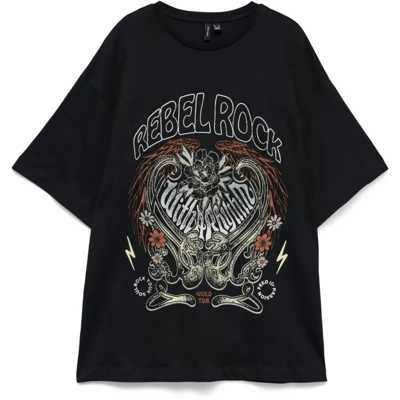 Vero Moda dame t-shirt VMLILIE - Black REBEL ROCK