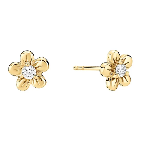 Guld ørestikker 8 kt. med Blomster og Diamanter