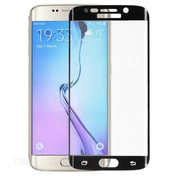 Hærdet tempered glas til S6 Edge. Med bøjet glas. Sort.