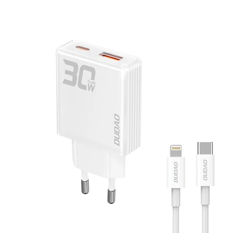 DUDAO A30EU 30W GaN Oplader. Inkl USB til Lightning kabel