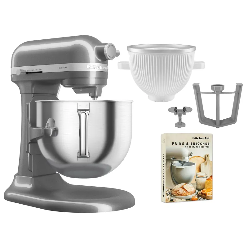 Kitchenaid Artisan 5KSM70SHXE køkkenmaskine 6,6 liter + 5KSMICM Ice Cream Maker, medallion silver
