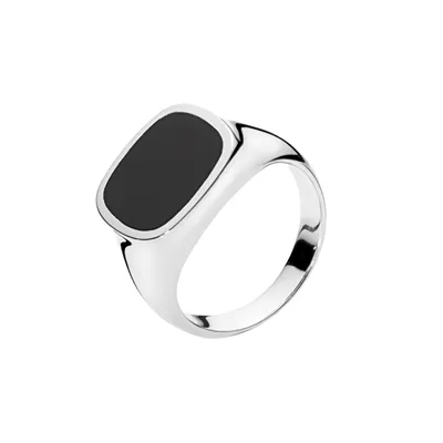 Herrering i Sølv med sort Onyx