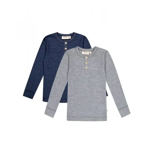 T-shirt Med Lange Ærmer I 100% Merino Uld, Oeko-tex®, 2-pak 86/92 Navy-grey