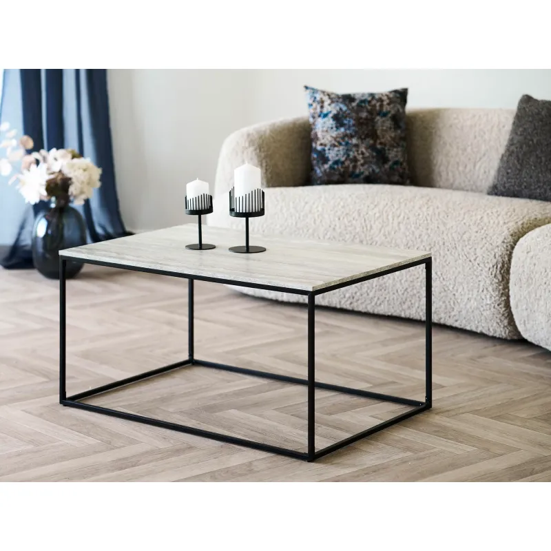 House Nordic Vita sofabord  -  Travertin look med sort stel  -  90×60×45 cm
