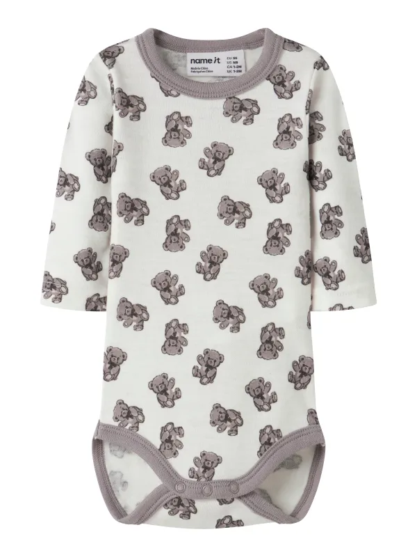 Name it - Willu Wool LS Body - Snow White / Teddy Bear - 50 cm