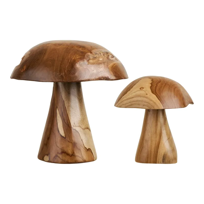 House Nordic - Kodi Dekorations Svampe Teak Natur - Sæt af 2 stk. H25 og H35 cm