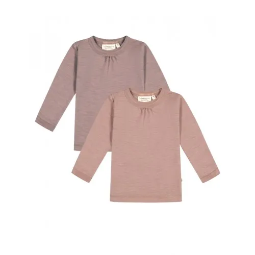 Trøje Med Rynker Ved Halsen I 100% Merino Uld, Oeko-tex®, 2-pak 80 Soft Rose - Lavender Melange